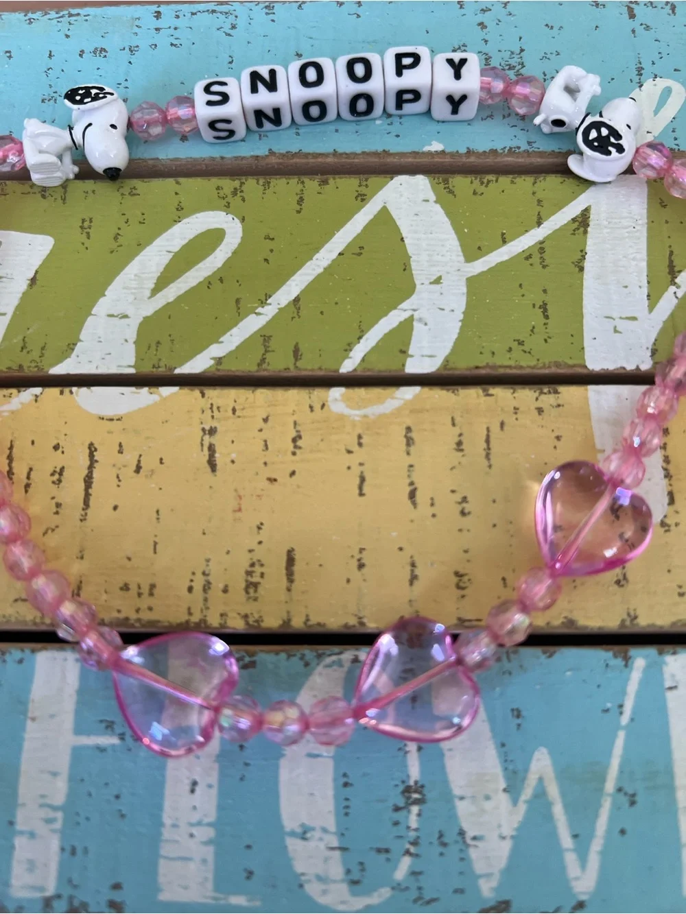 Pink Snoopy Beaded Phone Strap